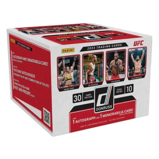 2023 Panini Donruss UFC Hobby Box Get the ultimate UFC collectable with a 2023 Panini Donruss Hobby Box! Featuring 30 cards a pack, this box is packed with explosive action and incredible artwork, sure to be cherished by any collector. Open the box to unleash the power of your favorite fighters and create a collection to be proud of!