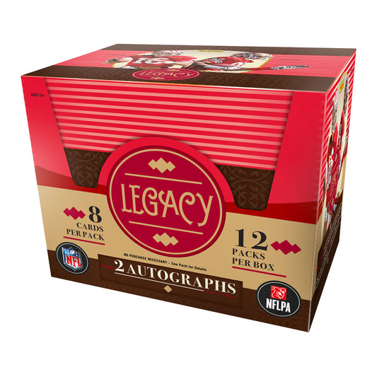 2023 Panini Legacy Football Hobby Box Create your own legacy with the 2023 Panini Legacy Football Hobby Box. This box features 12 packs of cards, each with 8 cards, so you can begin building your collection with ease. Be amazed as you open up each pack and explore the special inserts, autographs, and more. Collect like a pro and start your own legacy today!