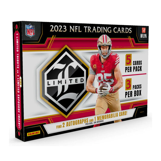 Experience the thrill of the game with the 2023 Panini Limited Football Hobby Box. Open up to find exclusive cards and limited edition inserts that will elevate your collection. Don't miss out on this highly sought after box for all football enthusiasts.