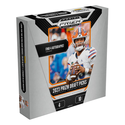 2023 Panini Prizm Draft Picks Football Hobby Box Unlock your team's future with the 2023 Panini Prizm Draft Picks Football Hobby Box. Get 4 packs with 10 cards per pack, featuring the top players of the NFL class of 2023. Plus, look for exciting inserts like "Mosaic" and "Shimmer" to add to your collection! Draft your own dream team and start your journey to success today!