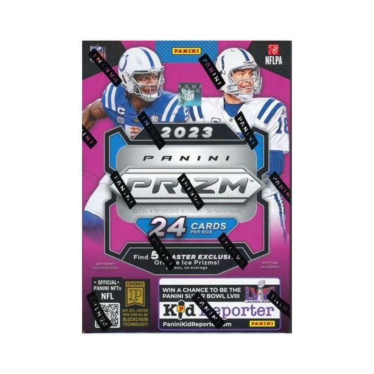 2023 Panini Prizm Football Hobby Blaster Box This 2023 Panini Prizm Football Hobby Blaster Box is a must-have for any football fan! It features exclusive Hobby branded cards and guarantees 5 Orange Ice cards per box. With stunning designs and rare inserts, this box is sure to bring excitement and value to any collector.