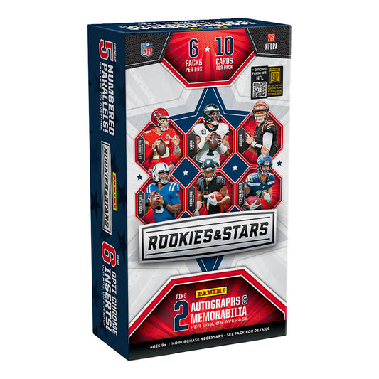 2023 Panini Rookies & Stars Football Hobby Box Experience the thrill of the 2023 Panini Rookies & Stars Football Hobby Box! With exclusive rookie cards and stunning insert designs, this box is a must-have for any football fan. Unleash your passion and collect the stars of tomorrow today!