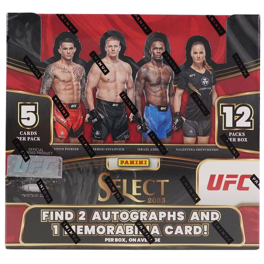 2023 Panini Select UFC Hobby Box Open 2023 Panini Select UFC Hobby Box and discover a treasure trove of autographed cards and memorabilia! Boasting a plethora of UFC-licensed fighters to collect, the selection includes a variety of chromium stock perfect for any collector. Get ready for an unbeatable experience!