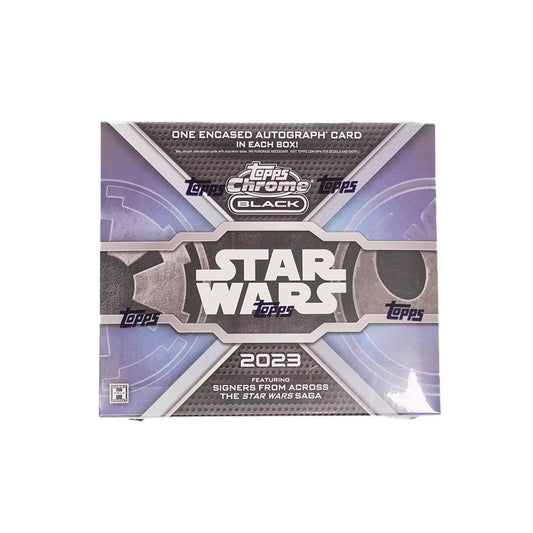 2023 Topps Chrome Black Star Wars Hobby Box Experience the thrill of a galaxy far, far away with a 2023 Topps Chrome Black Star Wars Hobby Box! It's packed with incredible cards featuring the beloved characters from the Star Wars saga. Get ready to be transported to a whole new world of collecting!