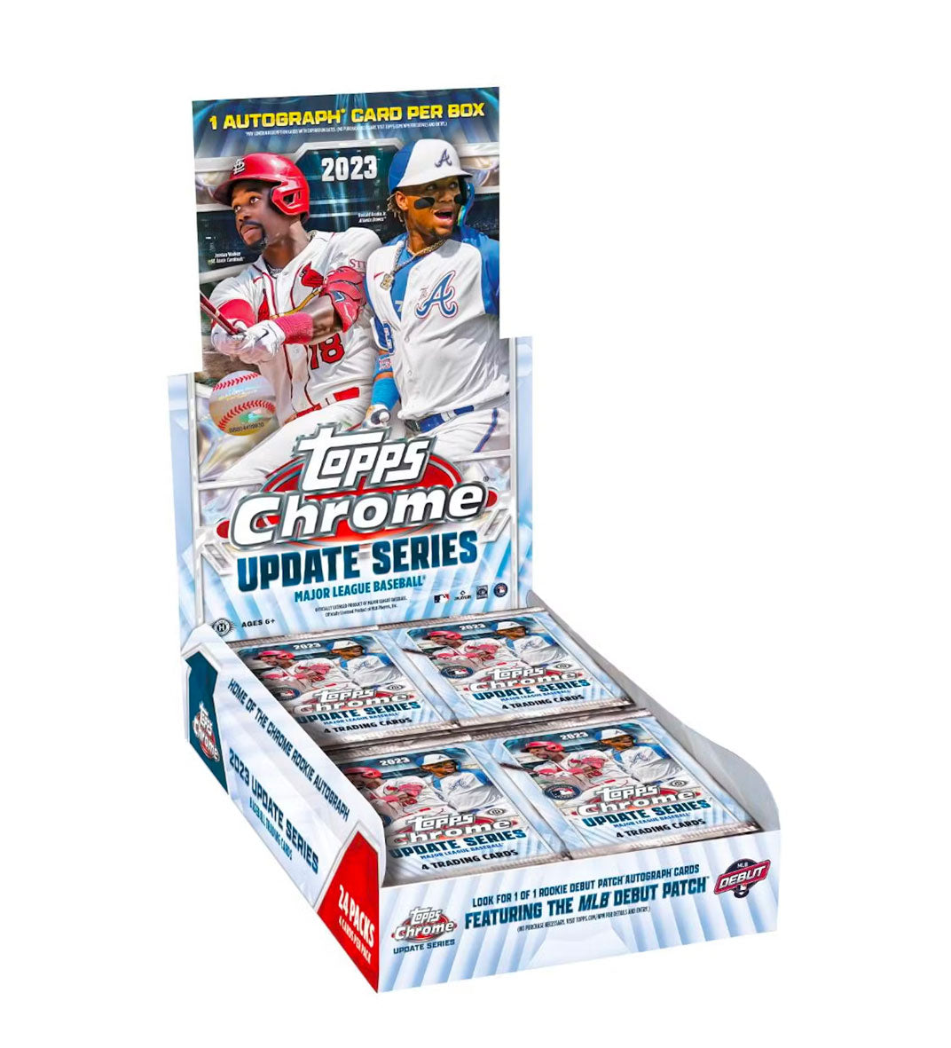 2023 Topps Chrome Update Baseball Hobby Box Ignite your baseball passion with the 2023 Topps Chrome Update Baseball Hobby Box! Each box contains 24 packs of4 cards each, including autographs and parallel cards. Get the perfect start to your collection with premium Topps base set cards featuring bold designs. Collect the stars and build your legacy!