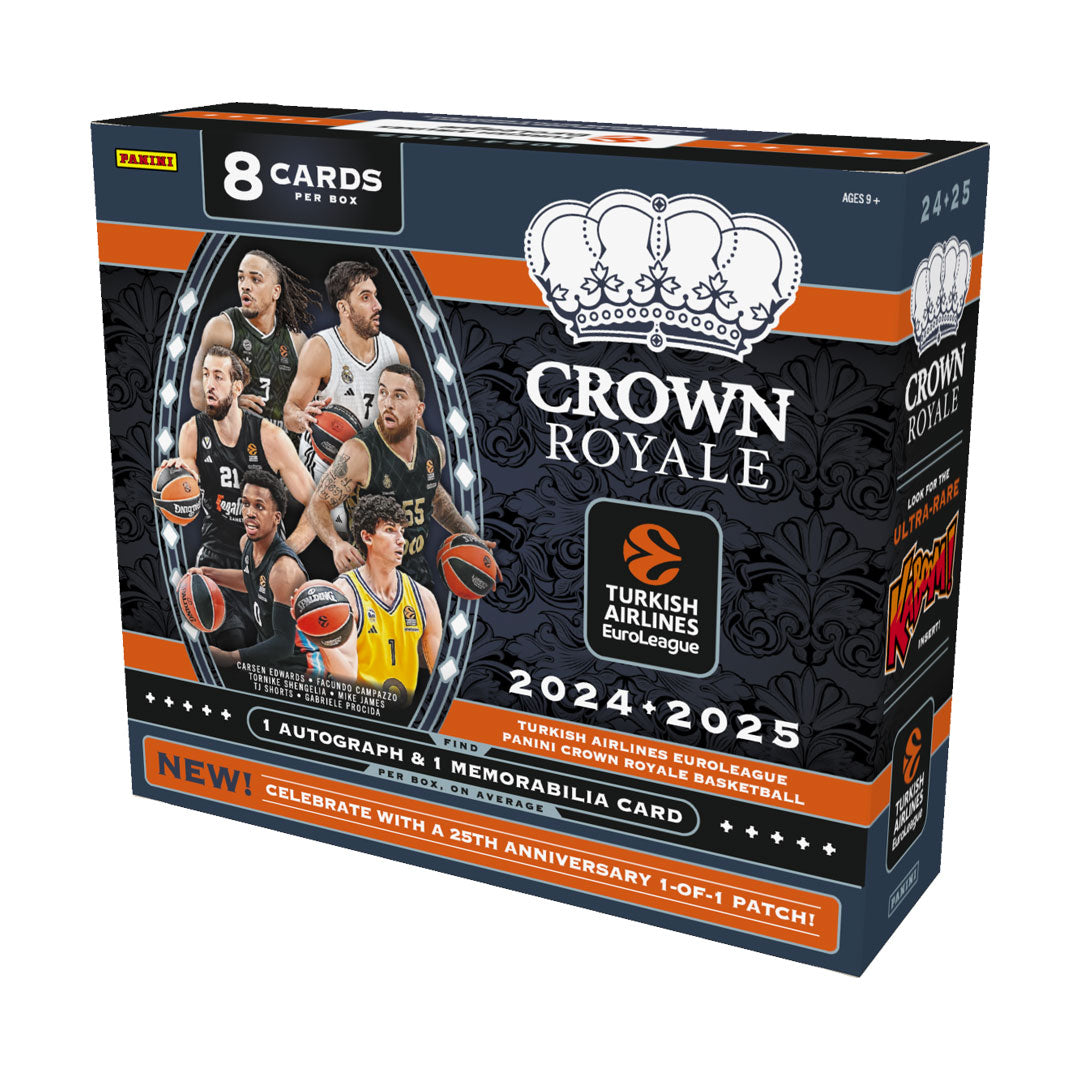Discover the excitement of the 2024-25 Panini Crown Royale Turkish Airlines EuroLeague Basketball Hobby Box. This premium box offers collectors a chance to find exclusive cards featuring top EuroLeague stars, rare inserts, and limited parallels. Perfect for passionate fans and serious collectors, it delivers thrilling moments with every pack, making it a must-have addition to your basketball card collection. Don’t miss your chance to own a piece of EuroLeague history!