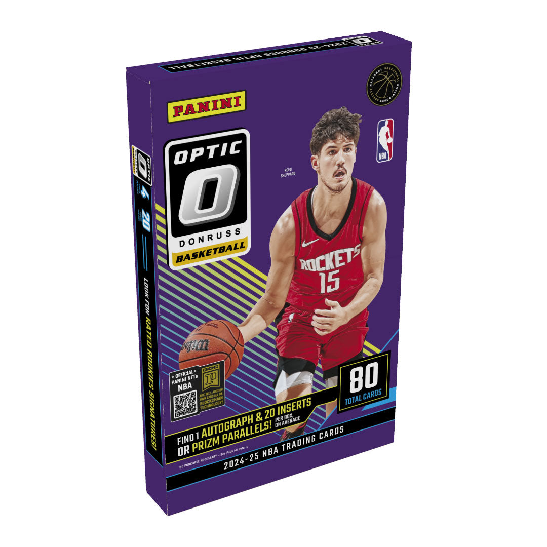 Discover the thrill of basketball card collecting with the 2024-25 Panini Donruss Optic Basketball Hobby Box. Packed with a dynamic mix of rookie cards, autographs, and rare inserts, this box offers collectors a chance to uncover valuable and standout cards from the newest NBA season. Featuring high-quality optic finishes and exclusive parallels, it's designed to enhance your collection with stunning visuals and potential high-value pulls. Perfect for passionate fans and serious collectors looking to add ex