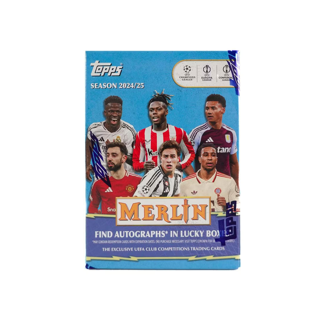 Unlock premium soccer card collecting with the 2024-25 Topps Merlin Chrome UEFA Club Competitions Blaster Box. This exclusive release features stunning chrome technology showcasing Europe's elite club competition stars. Each box delivers multiple packs packed with rare inserts, autographs, and limited-edition parallels. Perfect for serious collectors and casual fans alike, this blaster box offers an exciting opportunity to pull valuable cards from your favorite UEFA clubs. Don't miss out on this highly soug