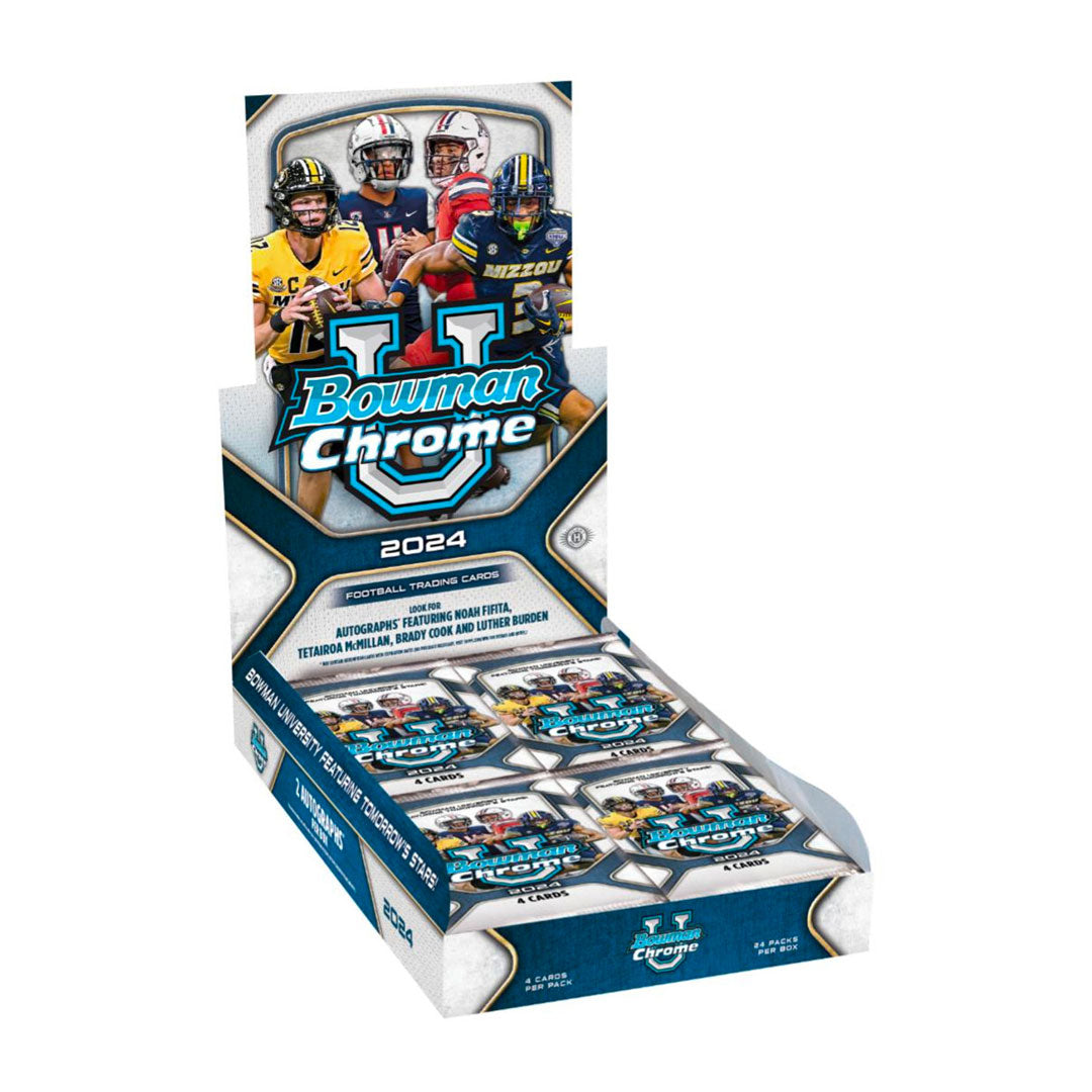 Gain insider access to the highly anticipated 2024 Bowman Chrome University Football Hobby Box. With guaranteed chrome autographs and top prospects, this box is a must-have for any football enthusiast. Stay ahead of the game with this exclusive box, perfect for collectors and investors alike.