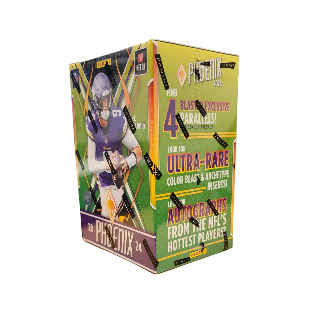 Ignite your football card collection with the 2024 Panini Phoenix Football Hobby Blaster Box. This electrifying release features stunning holographic designs, rookie cards, and exclusive inserts that serious collectors crave. Don't miss your chance to pull rare autographs and memorabilia cards from the NFL's biggest stars.