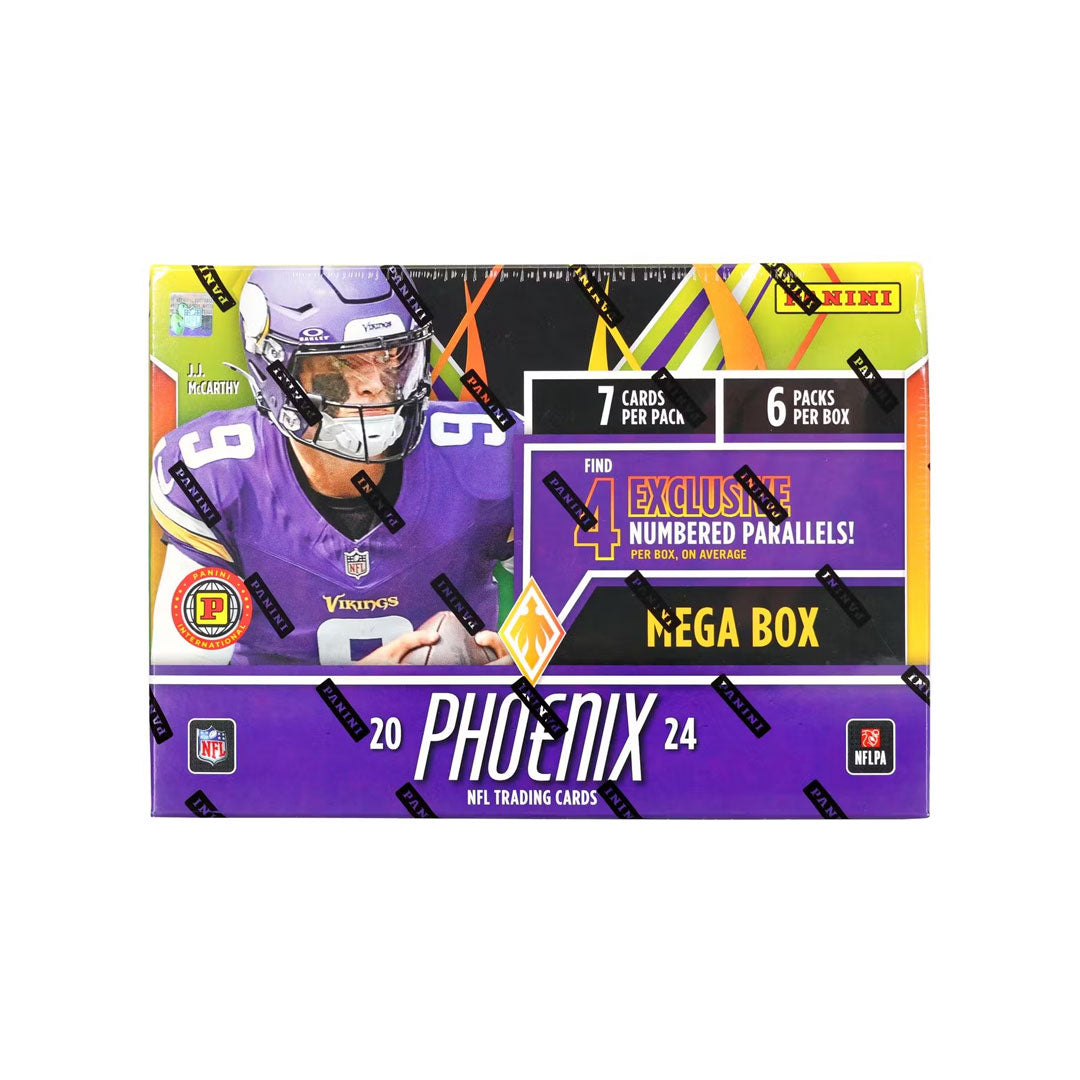 Discover the excitement of the 2024 Panini Phoenix Football Hobby International Mega Box, packed with exclusive cards and rare inserts. This premium collection offers hobbyists and collectors a chance to find standout rookie cards, autographs, and limited-edition parallels. Perfect for serious fans looking to enhance their football card collection with high-value, sought-after items. Don’t miss your opportunity to own a piece of the season’s most thrilling moments.