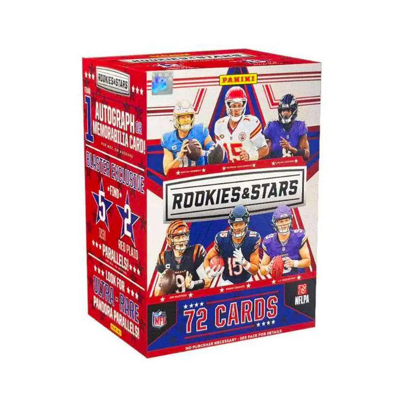 Score big with the 2024 Panini Rookies &amp; Stars Football Blaster Box! Unleash the thrill of collecting your favorite rookie stars and seasoned veterans, all in one box. Experience the excitement of opening packs and uncovering exclusive cards, making this a must-have for any football fan. Start your winning season now!
