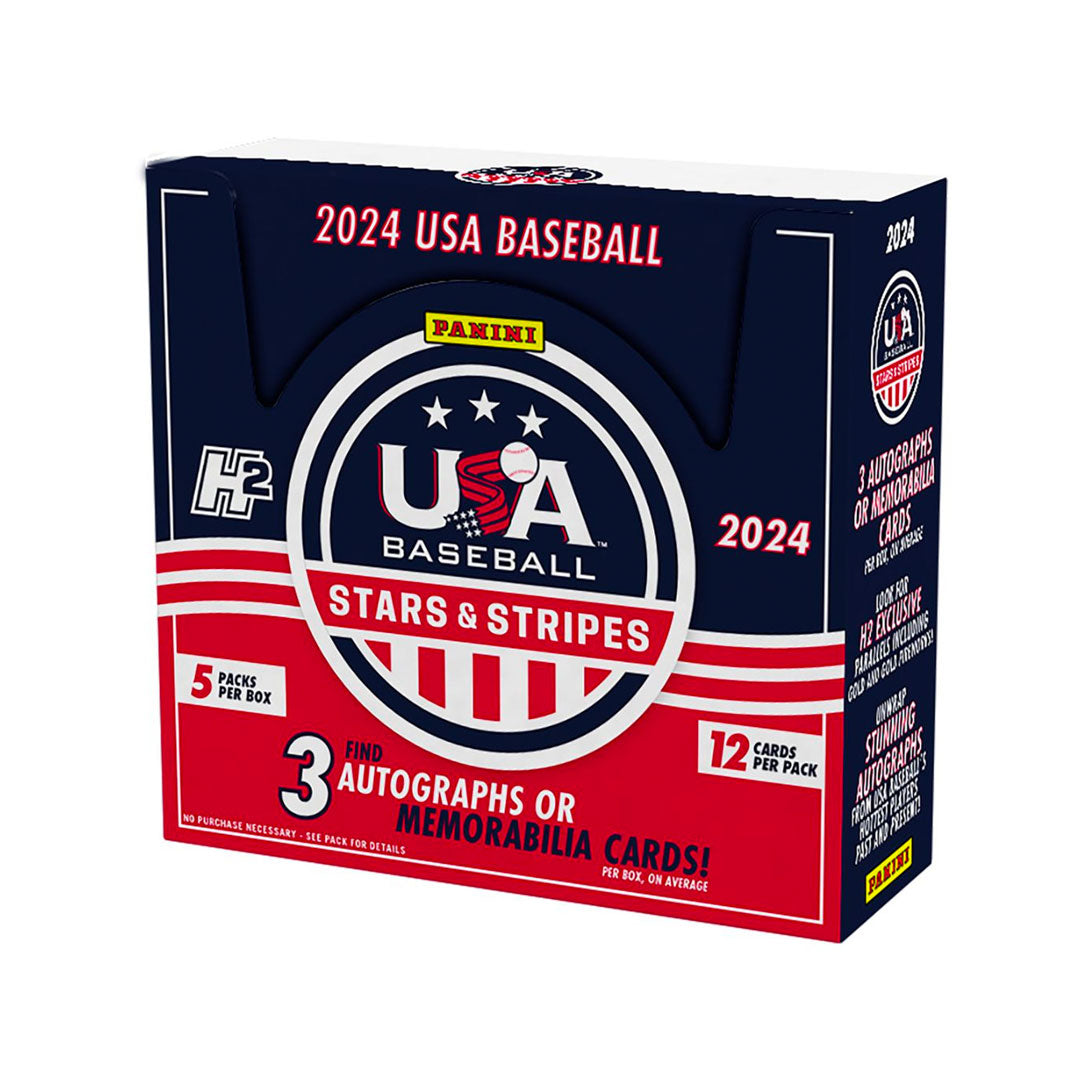 Experience the thrill of America's favorite pastime with the 2024 Panini USA Stars &amp; Stripes Baseball H2 Box. This exclusive box features top athletes from the USA national team, promising an unparalleled collection for any baseball fan. Don't miss out on owning a piece of history and showing your support for the stars and stripes!