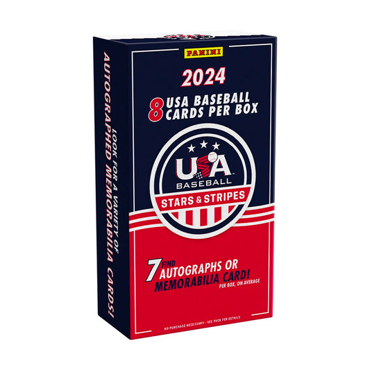Get ready for the ultimate baseball experience with the 2024 Panini USA Stars and Stripes Baseball Hobby Box! This box is packed with exclusive cards featuring the top players from the USA National Baseball team. Show your support and add this limited edition box to your collection now.