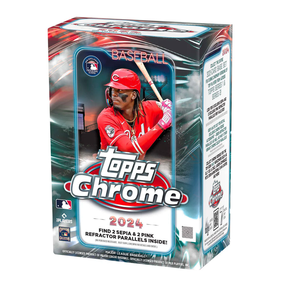 Get ready to elevate your baseball card collection with the 2024 Topps Chrome Baseball Blaster Box! Featuring top-of-the-line chrome cards, this box offers unbeatable value and excitement. With top rookies, stunning refractors, and fan-favorite inserts, this box is a must-have for any collector looking for high-quality baseball cards. Don't miss out on the chance to add this box to your collection and elevate your game!