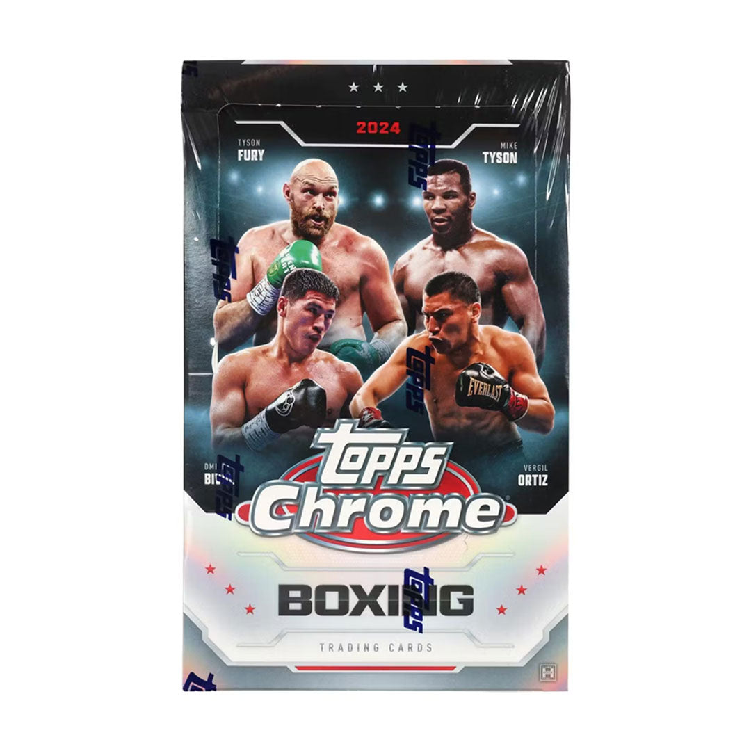Unlock the thrill of the ring with the 2024 Topps Chrome Boxing Hobby Box. This premium box offers a dynamic collection of glossy, high-quality cards featuring both established champions and rising stars. Each pack holds the potential for rare inserts and autographs, making it a must-have for dedicated collectors and boxing enthusiasts alike. Elevate your collection and experience the excitement of discovering the next big knockout in boxing history.