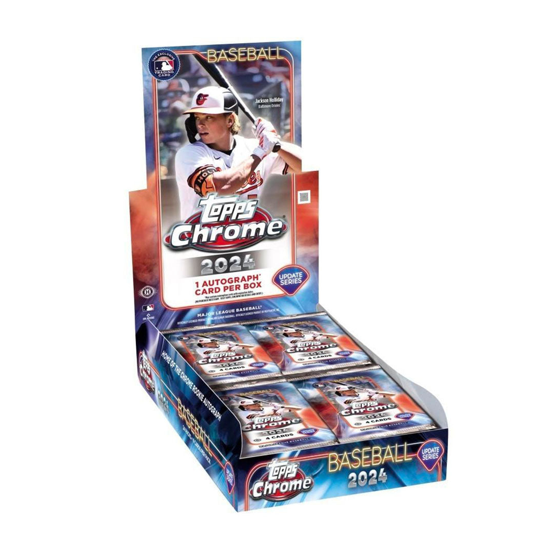 Explore the future of baseball with the 2024 Topps Chrome Update Series Baseball Hobby Box. Packed with all-new cards and updated stats, this box delivers cutting-edge technology and endless excitement for fans and collectors alike. Get your hands on this advance edition now and stay ahead of the game.