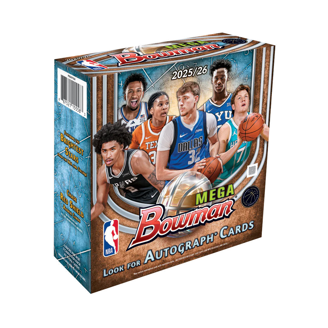 Unlock premium basketball cards with the 2025-26 Bowman Basketball Mega Box. This collector's edition delivers multiple packs of the latest rookie cards, autographs, and rare inserts from top NBA prospects and established stars. Perfect for serious collectors and fans looking to build their collection with high-value pulls. Each box contains sealed packs ensuring authenticity and excitement with every open.