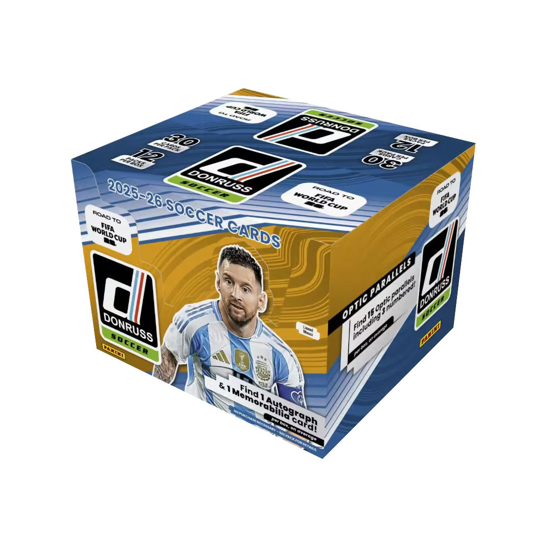 Collect the biggest stars of international soccer with the 2025-26 Panini Donruss Road To FIFA World Cup Hobby Box. Each box delivers premium packs loaded with autographs, memorabilia cards, and exclusive inserts featuring elite players competing on the world's biggest stage. Perfect for collectors seeking authentic cards from the tournament's most anticipated matchups and rising talents. Build your World Cup collection with every pack.
