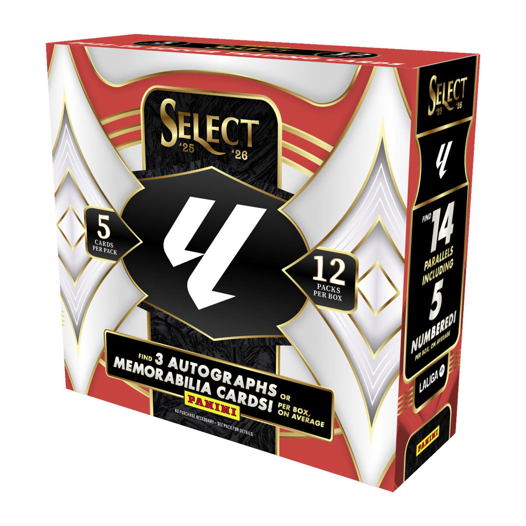 Pull premium trading cards from the 2025-26 Panini Select La Liga Soccer Hobby Box. Each box delivers sealed packs packed with autographs, memorabilia, and rare parallel cards featuring top La Liga stars. Perfect for collectors seeking authentic signatures and limited-edition inserts from Europe's elite football league. Build your collection with chase cards, rookie sensations, and veteran superstars in every box.
