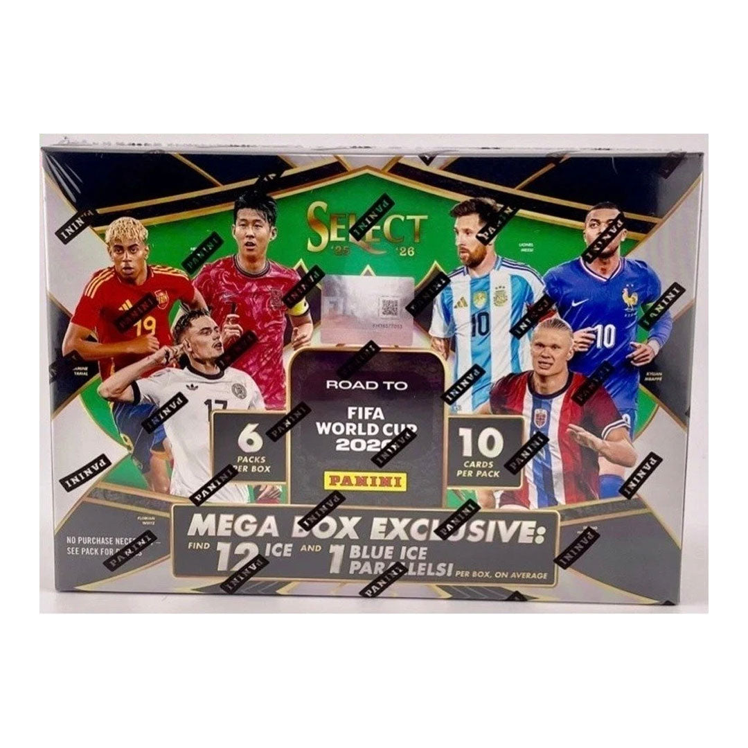 Collect the stars of the 2026 FIFA World Cup with the 2025-26 Panini Select Road To FIFA World Cup 2026 Hobby Mega Box. This premium trading card set features elite international players competing for World Cup glory. Each box delivers multiple packs packed with autographs, memorabilia cards, and exclusive parallel variations. Perfect for serious collectors and fans building their World Cup rosters. Elevate your collection with cards from the tournament's most anticipated event.