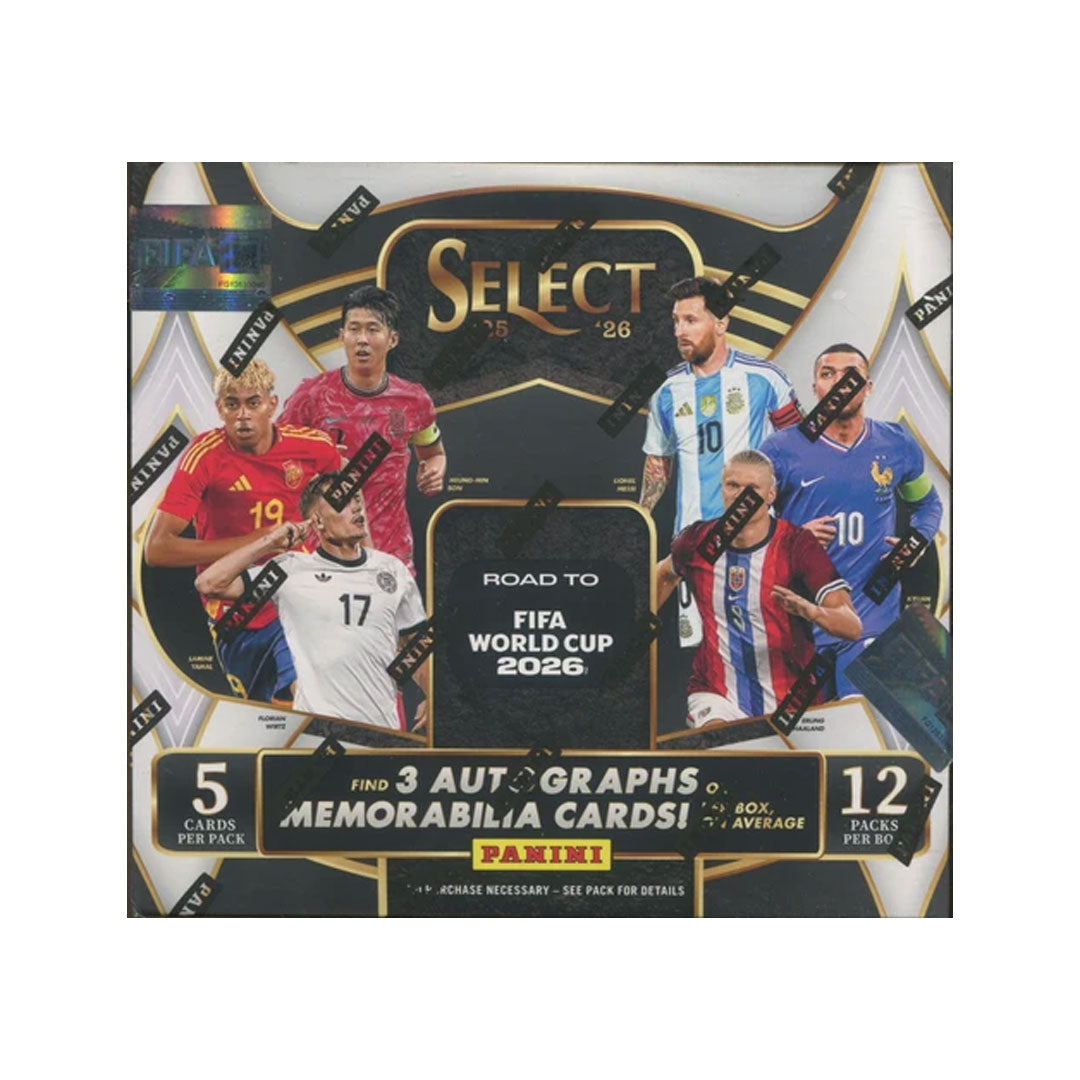 Collect premium trading cards from the 2025-26 Panini Select Road To FIFA World Cup 2026 Soccer Hobby Box. This exclusive box features stunning autographed and memorabilia cards of elite international soccer players preparing for the World Cup. Each box delivers multiple hits with vibrant designs and limited-edition parallels. Perfect for collectors and fans building their World Cup rosters. Elevate your soccer card collection with authentic Panini Select quality and chase rare inserts.