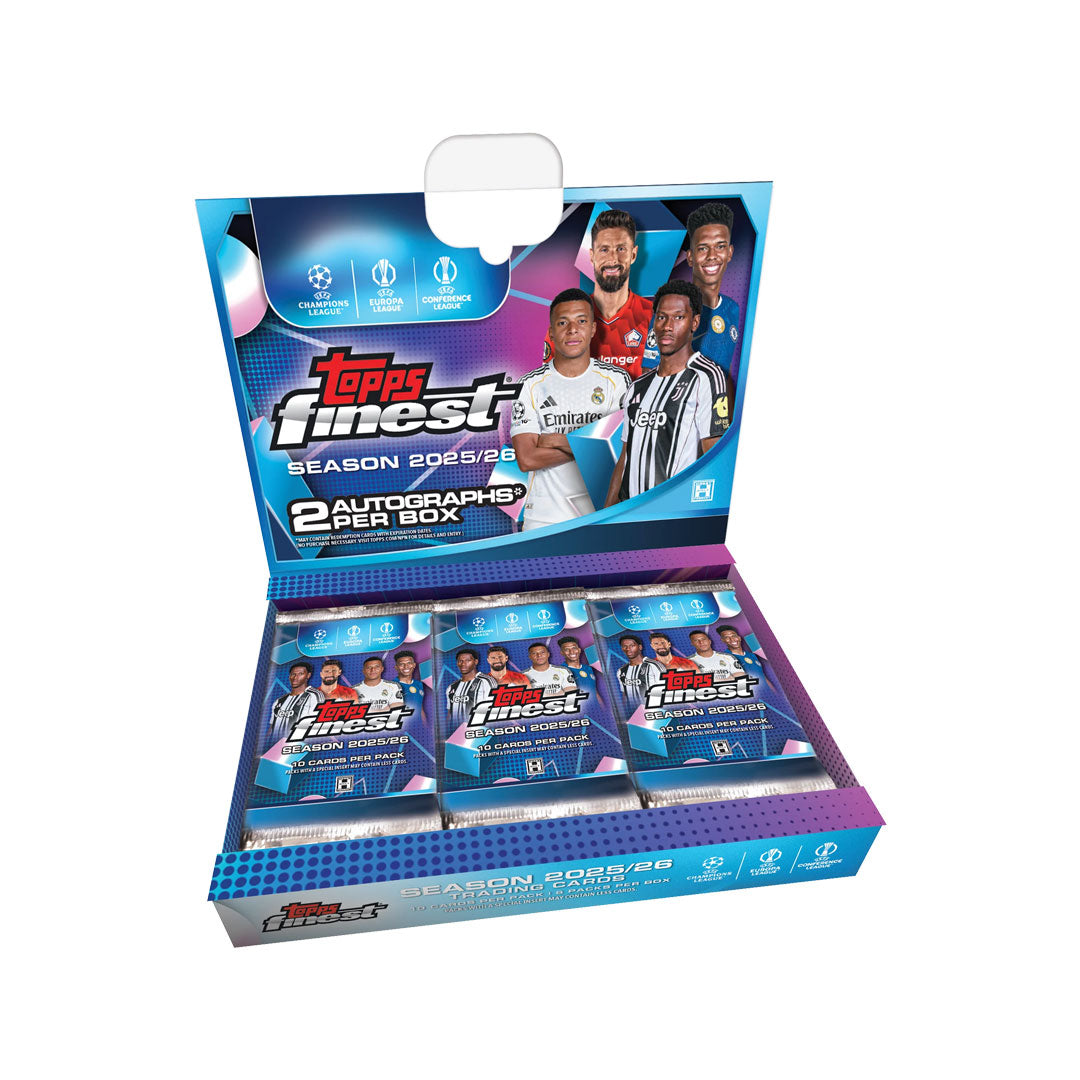 Experience the pinnacle of UEFA club soccer collecting with the 2025-26 Topps Finest UEFA Club Competitions Hobby Box. Each box delivers premium cards featuring elite players from Europe's most prestigious competitions, including the Champions League and Europa League. Expect stunning autographs, rare parallels, and limited-edition inserts showcasing the world's top football talent. Perfect for serious collectors and fans seeking authentic memorabilia from the continent's most competitive seasons.