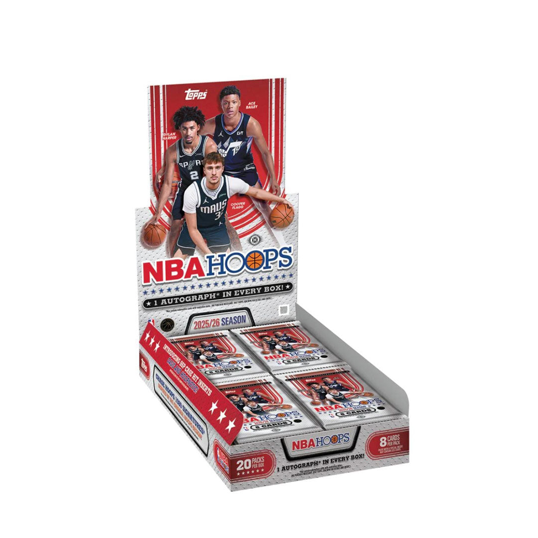 Collect the stars of the 2025-26 NBA season with the Topps NBA Hoops Hobby Box. Each box delivers premium trading cards featuring dynamic photography, rookie cards, and chase inserts of your favorite players. Perfect for serious collectors and fans looking to build their collection with authentic NBA cardboard. Sealed hobby boxes guarantee fresh pulls and the thrill of discovering rare parallels and autographed cards.
