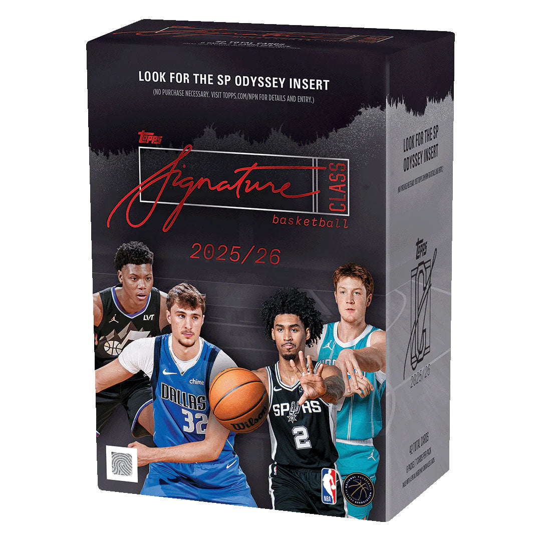 Unlock premium basketball cards with the 2025-26 Topps Signature Class Basketball Blaster Box. This collector's edition features autographed cards from today's biggest NBA stars and rising talents. Each box delivers multiple packs packed with rare inserts, parallels, and signature hits. Perfect for serious collectors and fans looking to build their dream lineup. Limited availability—secure yours today and chase those coveted rookie autographs and memorabilia cards.