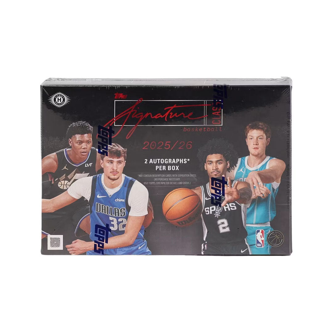 Collect premium basketball cards with the 2025-26 Topps Signature Class Hobby Box. Each box delivers high-end pulls featuring the league's biggest stars with autographs, memorabilia, and limited-edition parallels. Perfect for serious collectors seeking authenticated signatures and rare inserts. Build your collection with cards designed for long-term value and display appeal.