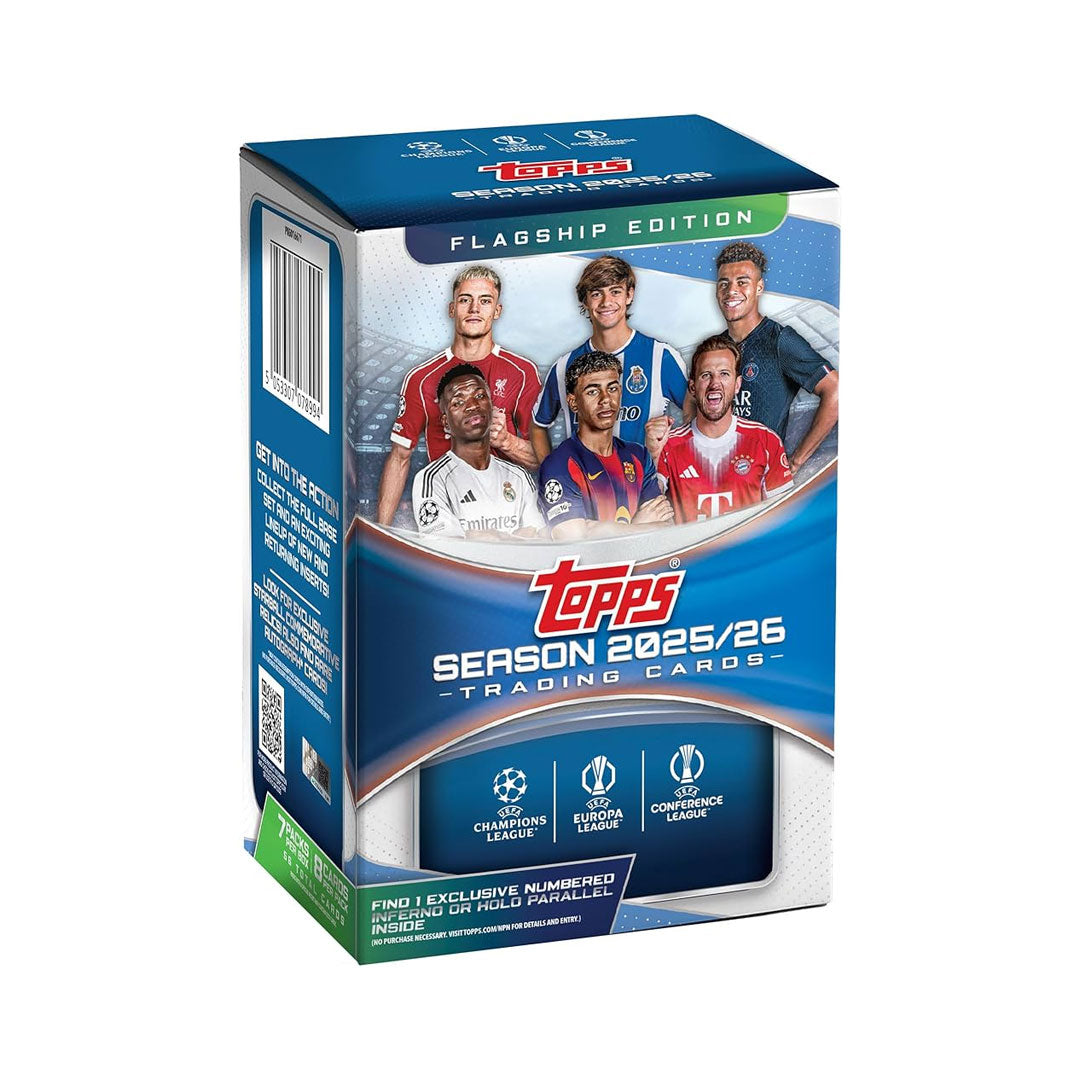 Dive into the excitement of European club soccer with the 2025-26 Topps UEFA Club Competitions Blaster Box. This premium trading card collection features the continent's elite teams and star players competing in prestigious tournaments. Each box delivers multiple packs packed with base cards, inserts, and chase cards that capture the drama and skill of top-tier football. Perfect for collectors and fans alike, build your dream squad and hunt for rare autographs and memorabilia cards. Experience the thrill of