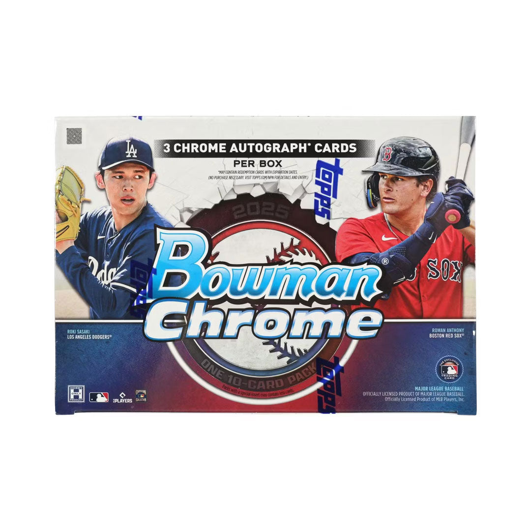The 2025 Bowman Chrome Baseball Breaker Delight Box offers an exciting chance to uncover the next generation of baseball stars. Packed with high-quality, chromium cards, this box is perfect for collectors seeking valuable rookies and rare parallels. Each pack brings the thrill of discovery and the potential to add coveted cards to your collection. Elevate your hobby with this limited-edition release designed to deliver both excitement and value.