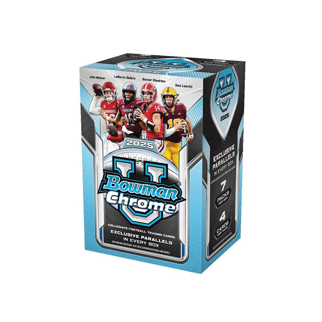 Unlock the future of college football collecting with the 2025 Bowman University Chrome Football Blaster Box. This premium release features stunning chrome refractors and rookie cards of tomorrow's gridiron stars. Each box delivers multiple packs packed with autographs, memorabilia, and rare parallels that capture the essence of elite collegiate talent. Perfect for serious collectors and casual fans alike, this blaster box offers exceptional value and the thrill of discovering the next generation of footbal