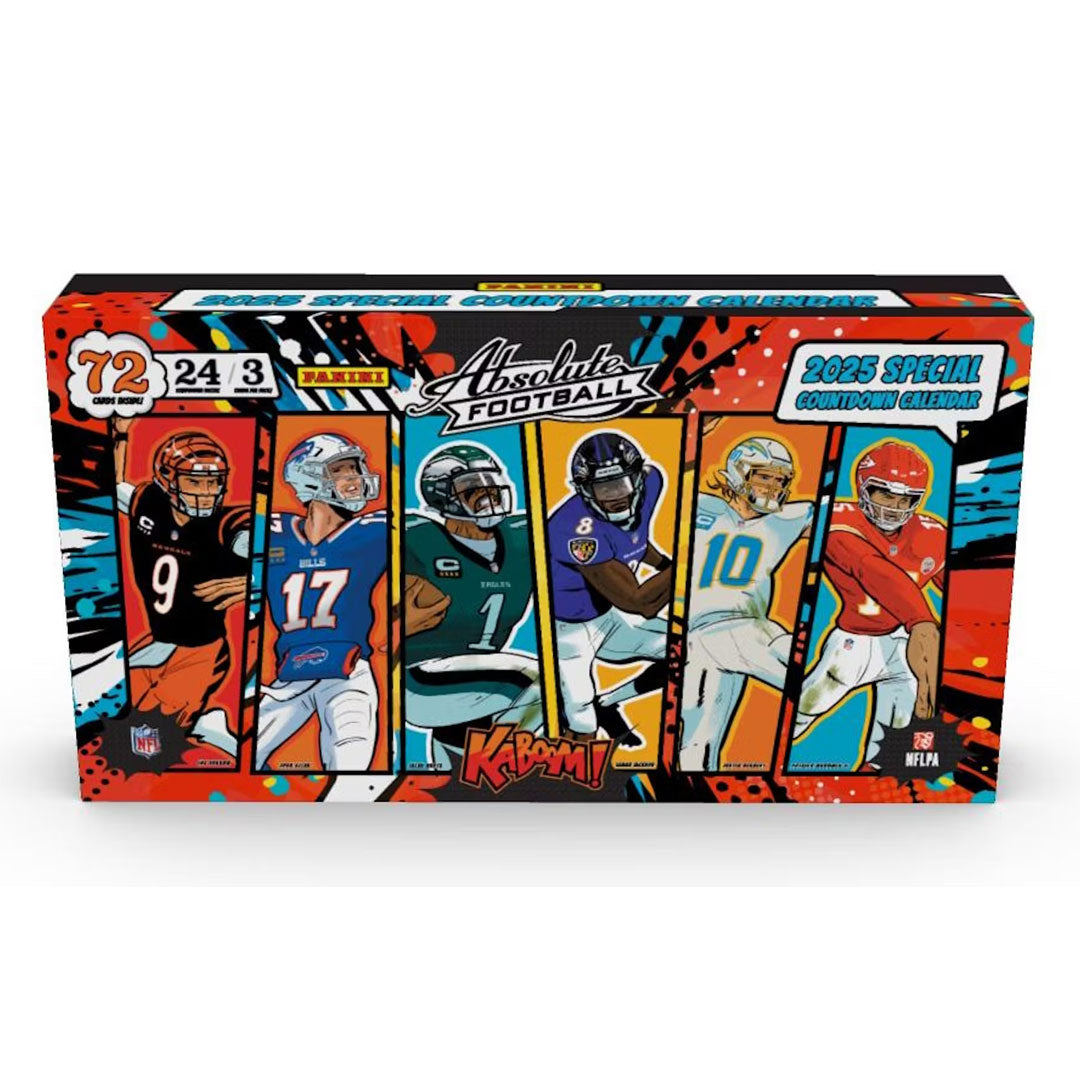 Count down to football season with the 2025 Panini Absolute Football Countdown Calendar. This collectible calendar features stunning imagery and exclusive content that celebrates the excitement of the upcoming season. Perfect for dedicated fans and collectors, it combines functionality with premium sports memorabilia appeal. Display it proudly in your office, man cave, or bedroom while building anticipation for kickoff. A must-have for anyone who lives and breathes football.