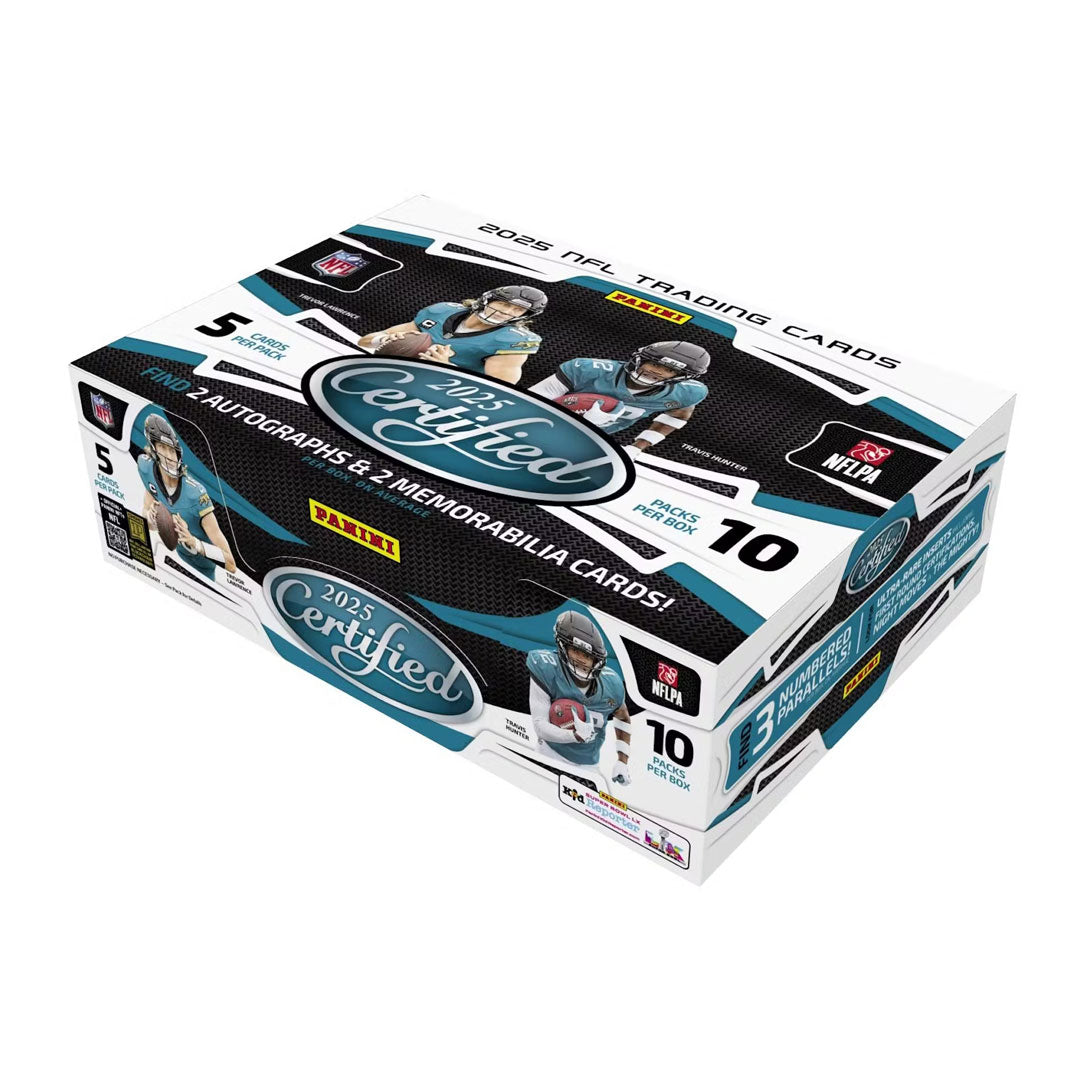 Elevate your football card collection with the 2025 Panini Certified Football Hobby Box. This premium release delivers authentic memorabilia and exclusive autographed cards from today's biggest NFL stars. Each box contains carefully curated packs designed to maximize your chances of landing rare inserts and certified rookie cards. Perfect for serious collectors and passionate fans alike, Panini Certified combines quality craftsmanship with the thrill of discovery. Build your ultimate lineup and secure the c