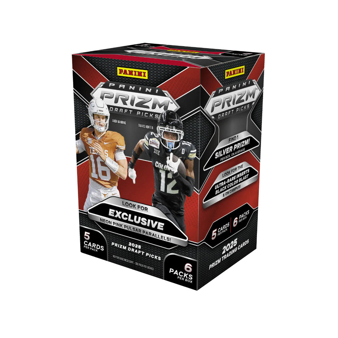 Unlock the future of football with the 2025 Panini Prizm Draft Picks Hobby Blaster Box. This premium collection features the top draft prospects with stunning prismatic card designs that showcase every angle of these rising stars. Each box delivers multiple packs packed with rookie cards, autographs, and rare inserts that capture the excitement of draft season. Perfect for collectors and investors seeking authentic memorabilia of tomorrow's NFL legends. Build your collection with cards that combine artistry
