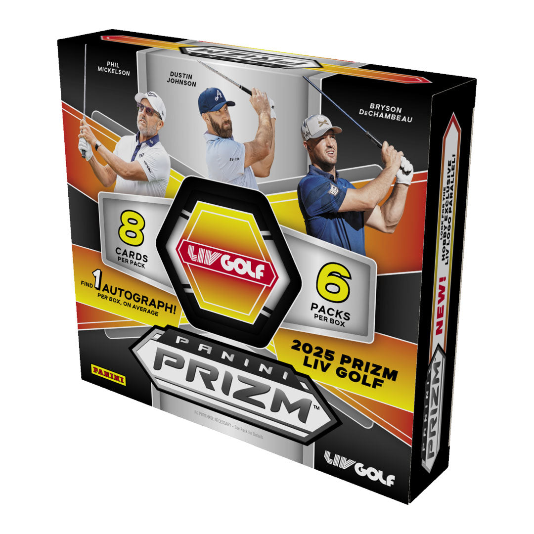 Elevate your golf card collection with the 2025 Panini Prizm LIV Golf Hobby Box. Packed with premium LIV Golf trading cards, this box offers a thrilling chance to uncover rookies, stars, and rare parallels. Perfect for passionate collectors seeking exclusive Prizm designs and valuable inserts, it brings the excitement of the LIV Golf tour straight to your hands. Don't miss out on adding standout cards that could become the centerpiece of your collection.