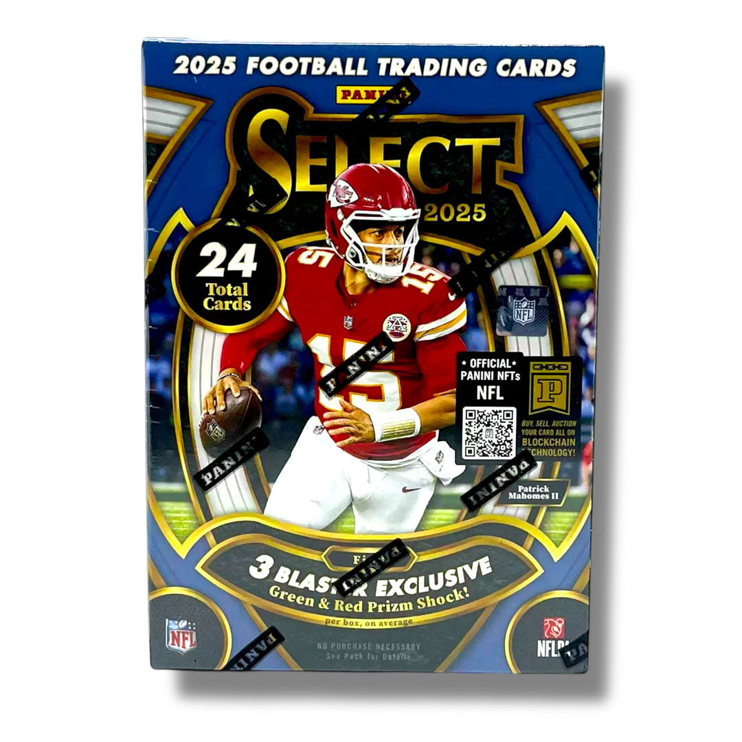 Elevate your football card collecting with the 2025 Panini Select Football Hobby Blaster Box. This premium box delivers multiple packs packed with sought-after rookie cards, autographs, and rare inserts featuring the NFL's biggest stars. Perfect for both seasoned collectors and newcomers, each box offers the thrill of discovering valuable cards with stunning designs and limited-edition parallels. Build your collection, chase those chase cards, and experience the excitement of premium football card breaks. D