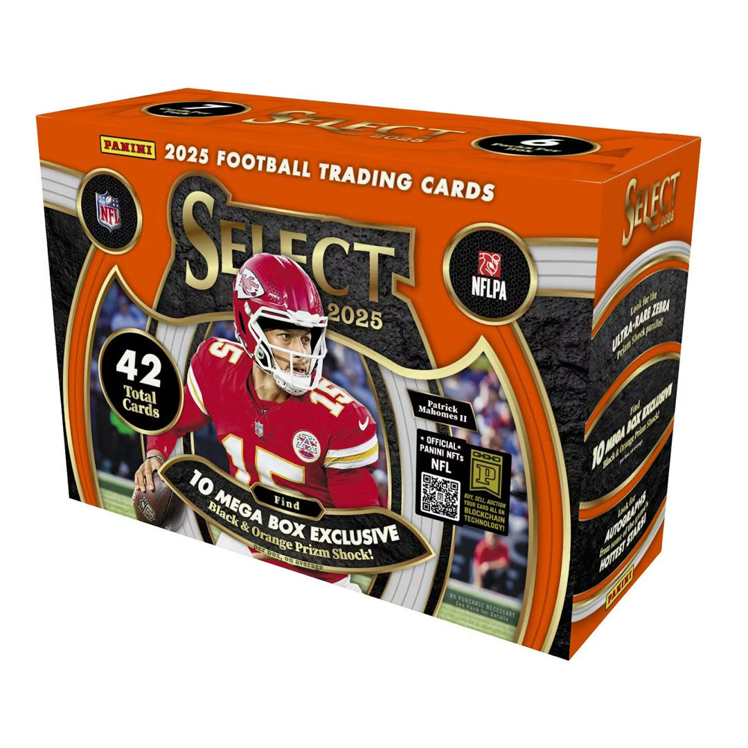 Elevate your football card collecting with the 2025 Panini Select Football Hobby Mega Box. This premium box delivers multiple packs packed with sought-after rookie cards, autographs, and rare inserts from top NFL talent. Perfect for serious collectors and enthusiasts looking to build their collection with high-quality pulls. Each box offers exceptional value and the thrill of discovering limited-edition cards. Whether you're chasing your favorite player or hunting for investment-grade cards, this Mega Box p