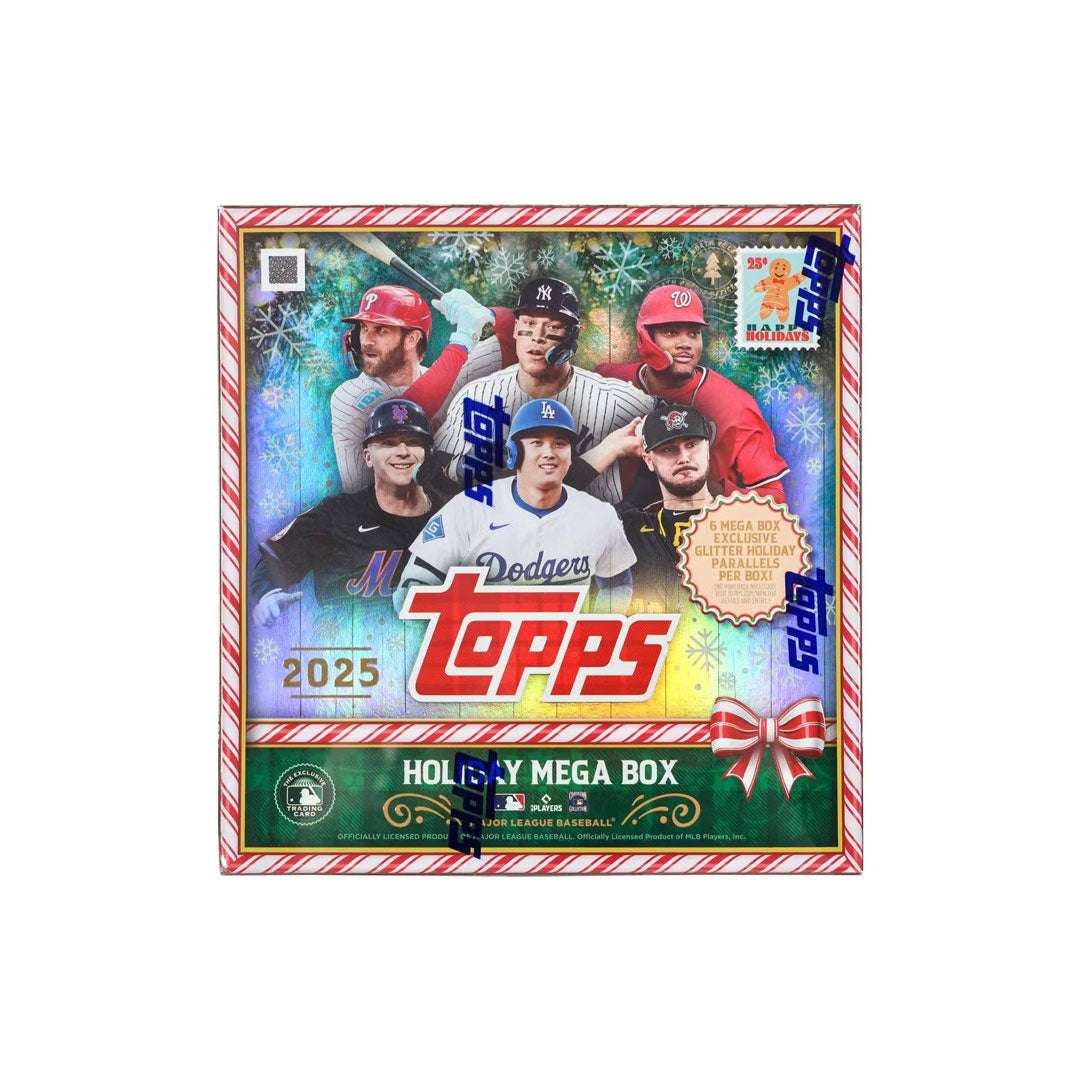Step up your baseball card collection with the 2025 Topps Baseball Holiday Mega Box. Packed with a generous mix of base cards, inserts, and exclusive parallels, this Mega Box offers exciting chances to find rare rookie cards and valuable hits. Perfect for collectors and fans aiming to add standout players and limited editions to their lineup. Don’t miss your chance to open the thrill of the season and boost your collection with this must-have Mega Box.