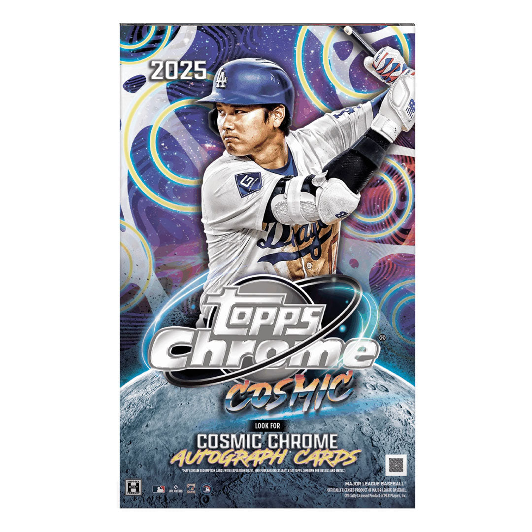 Unlock the future of baseball collecting with the 2025 Topps Chrome Cosmic Baseball Hobby Box. This premium release features cutting-edge chrome technology and stunning cosmic-themed designs that elevate your collection. Each box delivers multiple packs packed with rookie cards, autographs, and rare parallels from today's brightest baseball stars. Perfect for serious collectors and investors seeking high-end pulls with exceptional card quality and eye-catching aesthetics. Experience the next generation of b