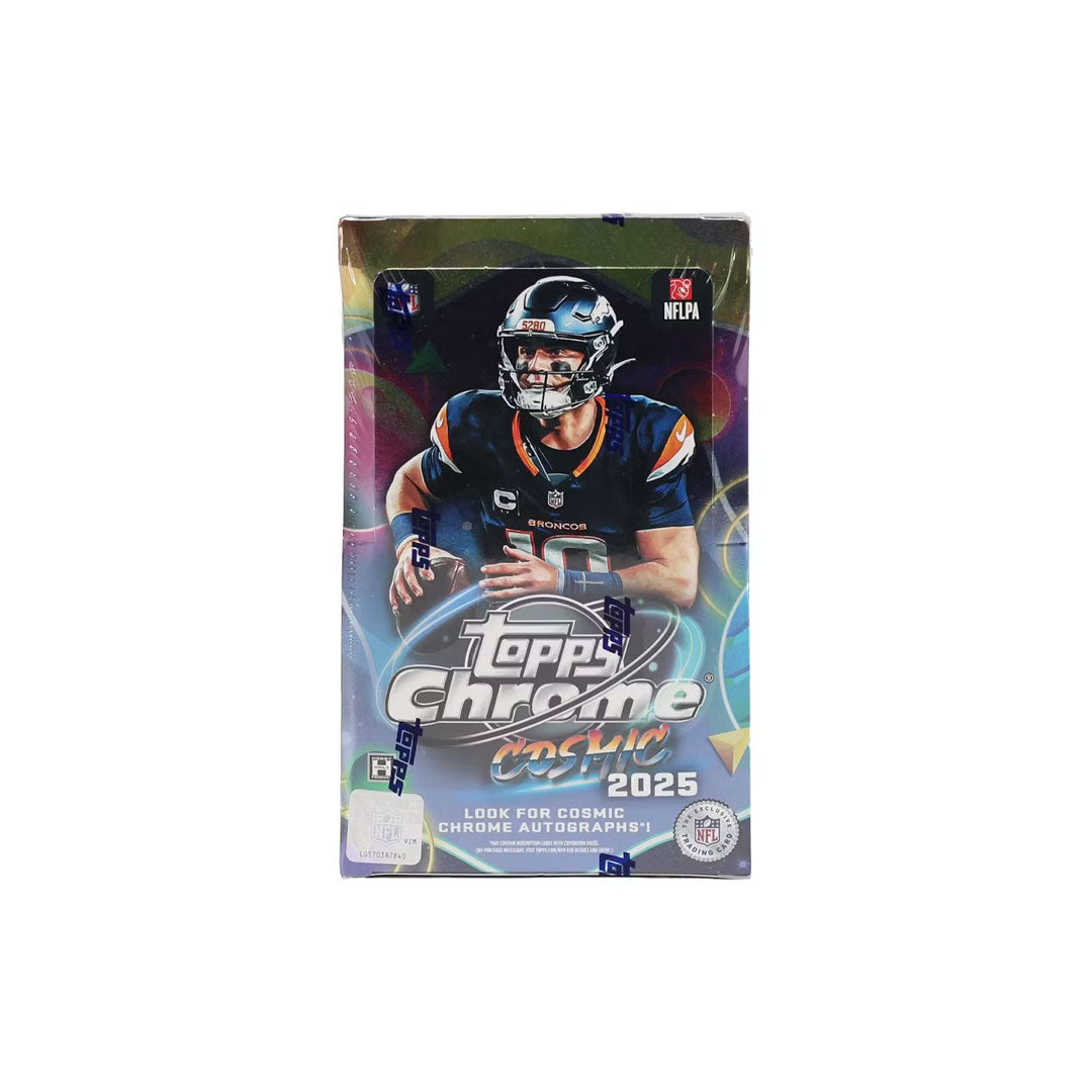 Experience the future of football card collecting with the 2025 Topps Chrome Cosmic Football Hobby Box. This premium release features cutting-edge chrome technology and cosmic-themed designs that showcase your favorite NFL stars in stunning visual detail. Each box delivers multiple packs packed with rare parallels, autographs, and exclusive inserts. Perfect for serious collectors and enthusiasts seeking high-end cards with modern aesthetics and potential investment value. Build your collection with cards th