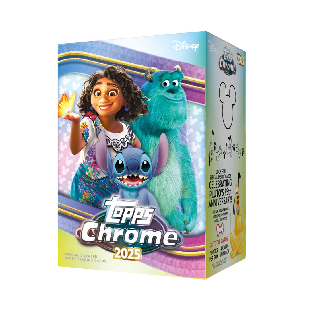 Unlock a world of magic and collectible excitement with the 2025 Topps Chrome Disney Blaster Box. Featuring vibrant, high-quality chrome cards showcasing your favorite Disney characters, this box offers the perfect blend of nostalgia and modern collectibility. Ideal for fans and collectors alike, it delivers stunning parallels and exclusive inserts that elevate your collection. Dive into the enchanting universe of Disney memorabilia and discover rare gems waiting inside every pack. Don't miss your chance to