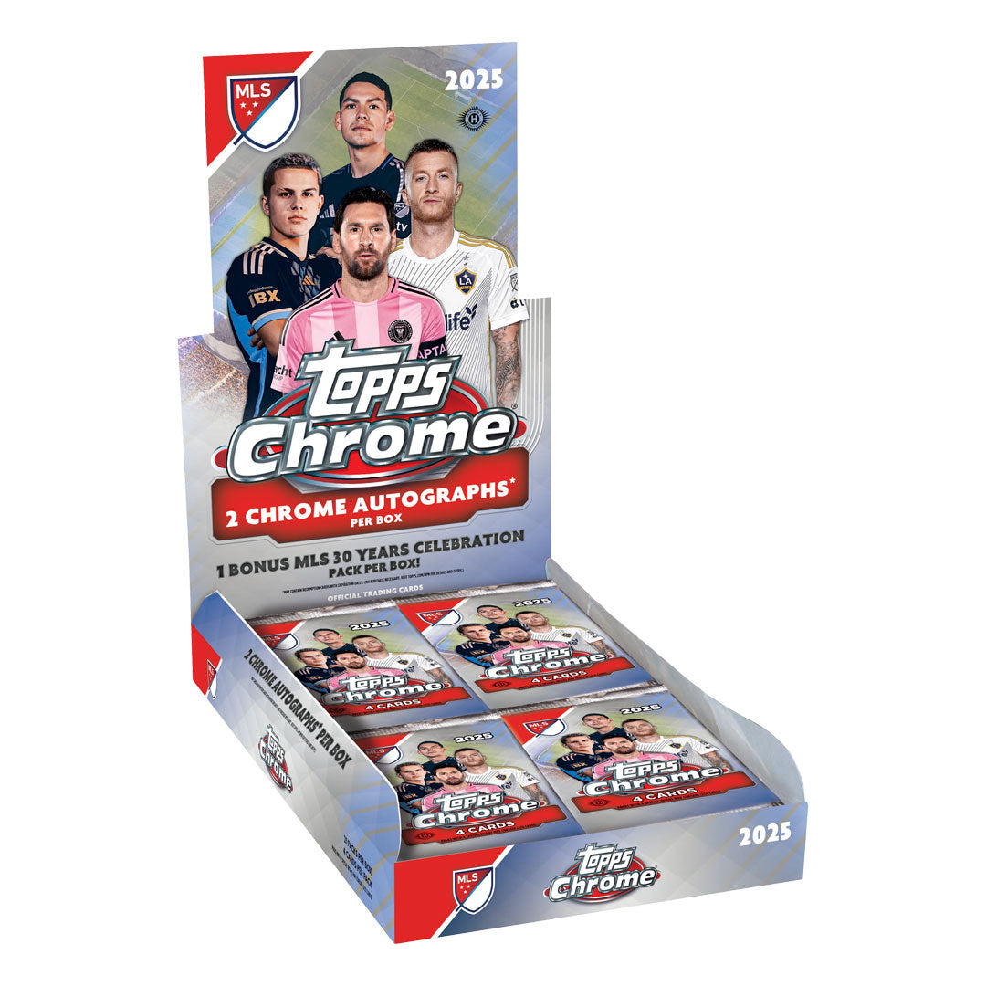 Collect the hottest MLS stars with 2025 Topps Chrome MLS Soccer Hobby Box. Each box delivers premium chrome cards featuring vibrant designs and cutting-edge technology that brings your favorite players to life. Hunt for rare autographs, refractors, and exclusive parallels that elevate any soccer card collection. Perfect for serious collectors and passionate fans alike, this hobby box offers the thrill of discovery with every pack. Elevate your MLS collecting experience today.