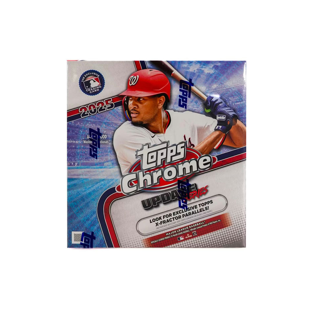 Elevate your baseball card collection with the 2025 Topps Chrome Update Series Baseball Mega Box. This premium release features the season's most sought-after rookies and star players with stunning chrome technology that brings cards to life. Each box delivers multiple packs packed with rare parallels, autographs, and exclusive inserts that serious collectors crave. Whether you're hunting for that breakthrough rookie or completing your favorite team's set, this mega box offers exceptional value and the thri