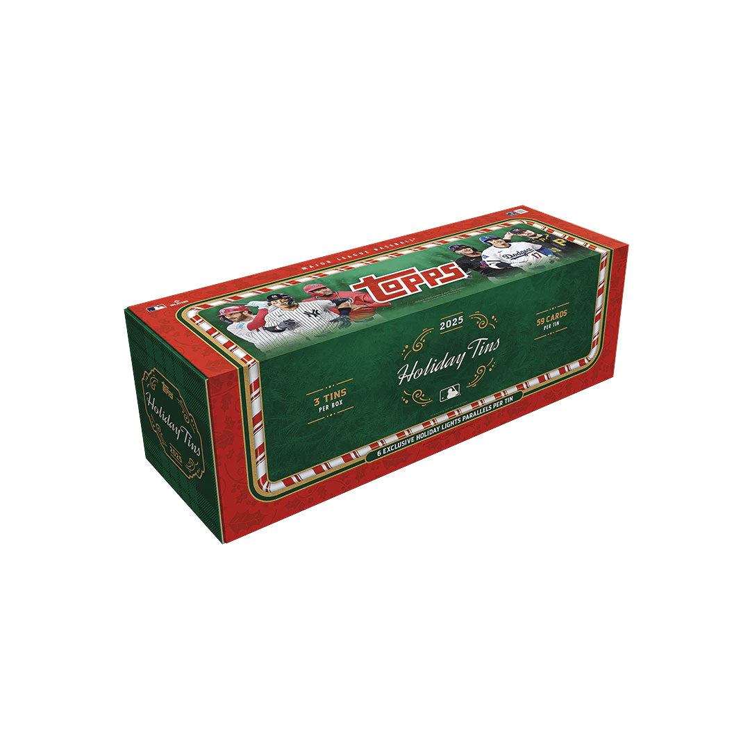 Collect the magic of the 2025 baseball season with this premium Topps Holiday Baseball Tin Box. Each 3-count set delivers authentic trading cards featuring your favorite players and rookies in stunning holiday-themed packaging. Perfect for collectors and fans alike, these limited-edition tins make exceptional gifts or additions to any collection. Secure yours today and experience the thrill of opening fresh packs with every tin.