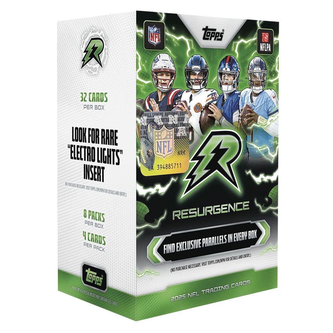 Dive into the 2025 Topps Resurgence Football Blaster Box and discover the next generation of NFL stars. This premium box delivers multiple packs packed with rookie cards, autographs, and rare inserts featuring the league's most exciting talent. Perfect for collectors and fans looking to build their collection with authentic, officially licensed trading cards. Each box offers the thrill of the hunt with the potential for valuable pulls and exclusive parallels. Whether you're a seasoned collector or just star