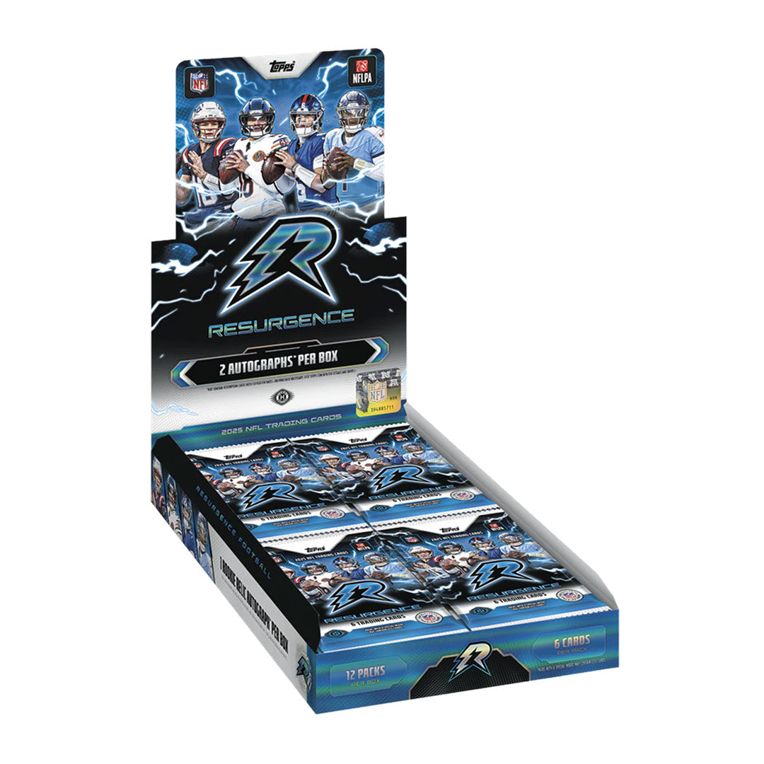 Experience the thrill of the 2025 season with the Topps Resurgence Football Hobby Box. Each box delivers premium trading cards featuring the year's most exciting NFL moments and breakout stars. With multiple hits per box, you'll have the chance to pull autographs, relics, and rare parallels. Perfect for collectors and fans looking to build their collections with high-quality cards from the sport's biggest names. Resurgence brings fresh energy to football card collecting.