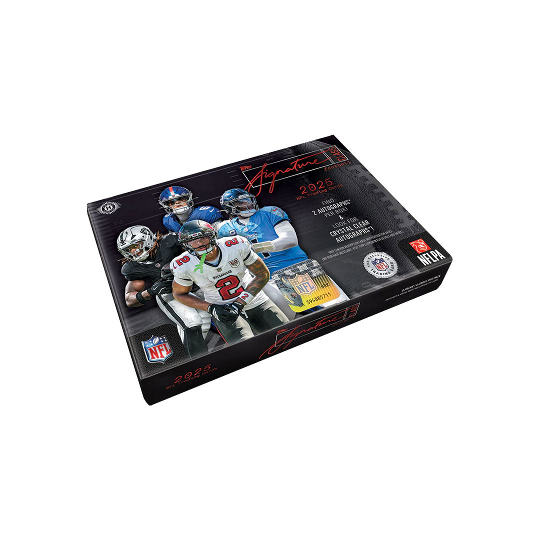 Experience the premium collecting experience with the 2025 Topps Signature Class Football Hobby Box. Each box delivers exclusive autographed cards from today's top NFL stars and rising prospects. Featuring premium cardstock, limited print runs, and guaranteed hits, this hobby box is designed for serious collectors seeking authentic signatures and rare memorabilia. Perfect for building a standout collection or finding that chase card you've been hunting for.