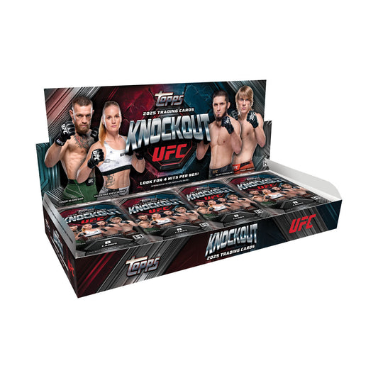 Dive into the ultimate UFC collecting experience with the 2025 Topps UFC Knockout Hobby Box. Each box delivers premium trading cards featuring the sport's biggest fighters, rare autographs, and exclusive memorabilia hits. Perfect for serious collectors and passionate fans alike, you'll uncover limited-edition cards, stunning photography, and authentic signatures from UFC superstars. Build your collection with cards that capture the intensity and drama of championship-level competition. Whether you're chasin